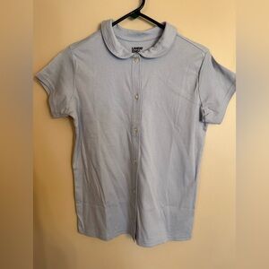 Lands' End polo shirt in a soft blue shade. Short sleeve. Size 14-16.